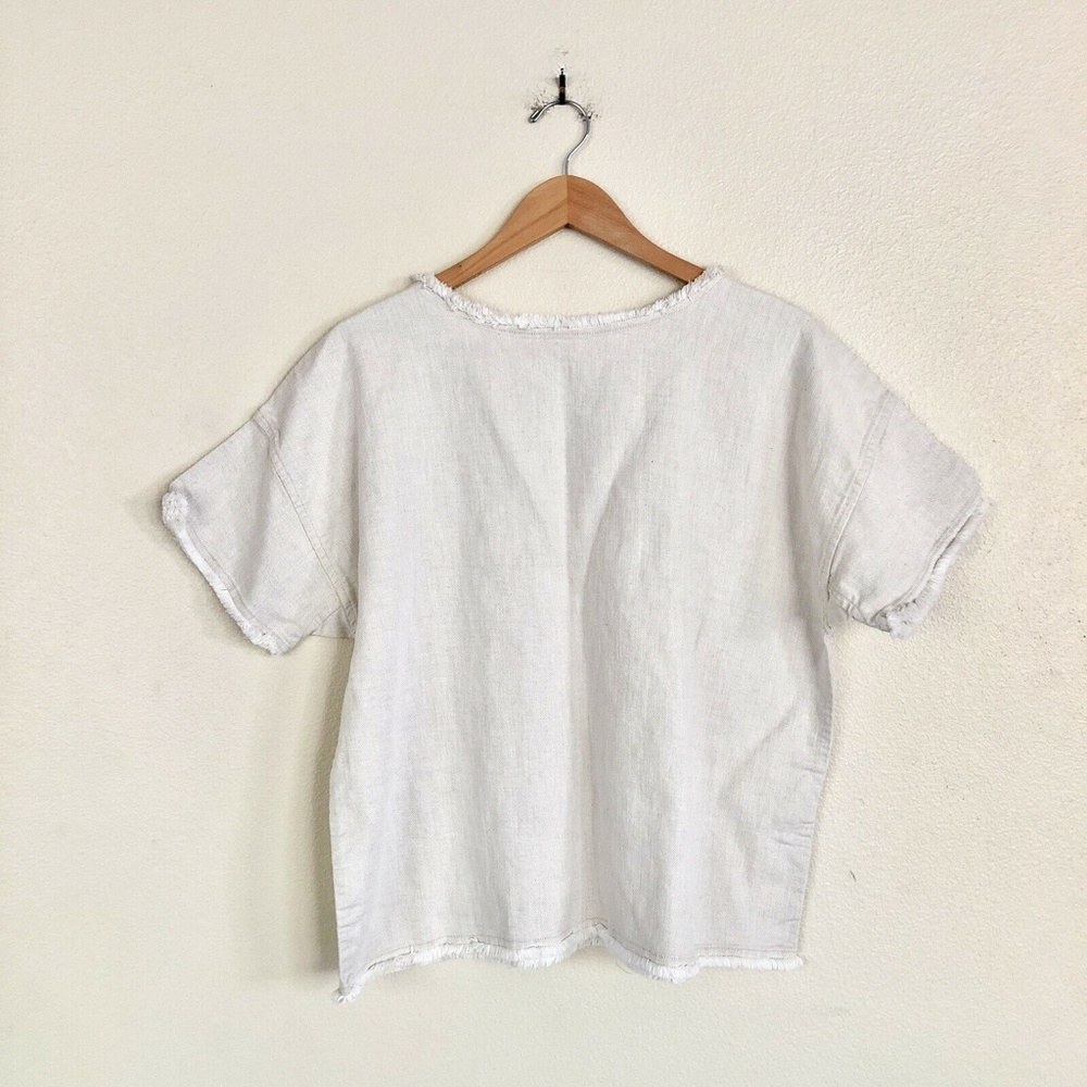 45R by 45RPM Japanese Cotton Linen Denim Frayed Hem Oversized Top in Beige - Picture 8 of 12